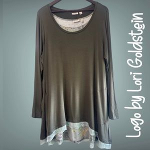 LOGO by Lori Goldstein Solid & Printed Twin
Set w/ Lace at Hem 1X